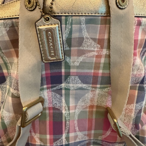 Retired Coach Spring Poppy Daisy Madras Backpack Plaid DayBag Handbag EUC - Picture 3 of 7